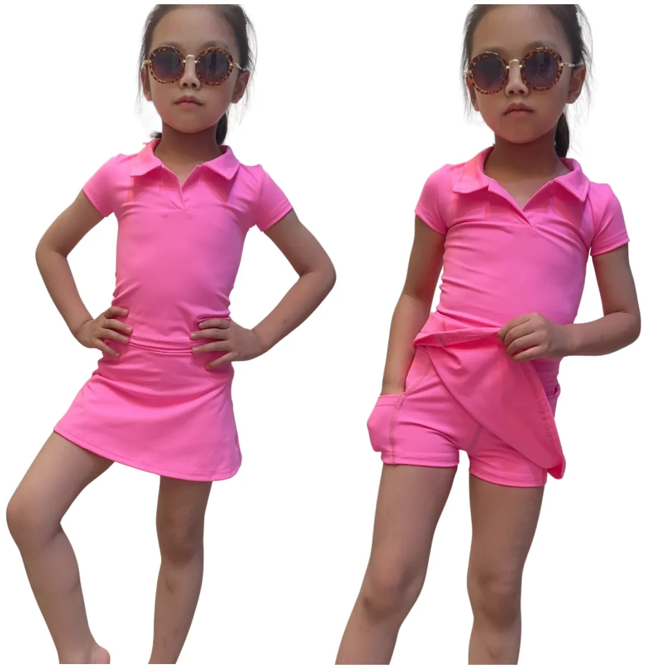 wholesale 2024 fashion summer sport outfits cotton knit kids girls beach tennis skirt sets