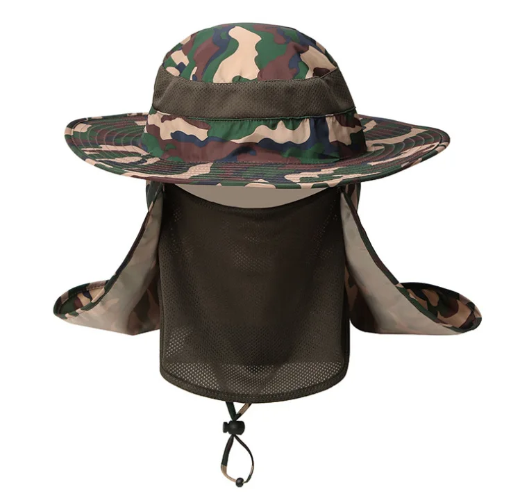FF1402 UPF50+ Wide Brim Bucket Sun Hats UV Protection Breathable Visor Men Women Safari Fishermen Fishing Hat with Neck Flap