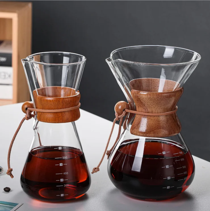 800ml Coffee Dripper Glass Coffee Server Drip Coffee Maker Pot With Wood Handle