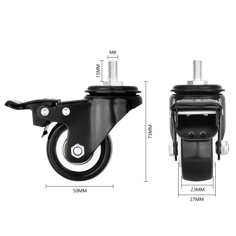 2 Inch PVC Rubber Swivel Casters with Screw Mounts 360 Degree Brake Furniture Caster Wheel for Living Room Furniture Wheels