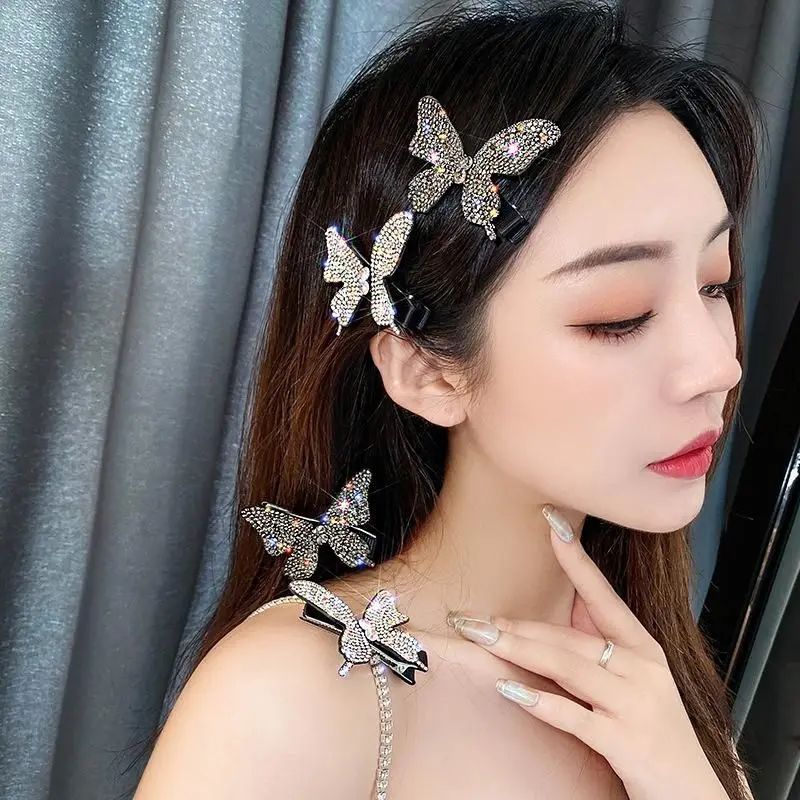 Fashionable  Rhinestone Butterfly Hair Clip Temperament Duckbill Clips Delicate Girls Hair Accessories Clip