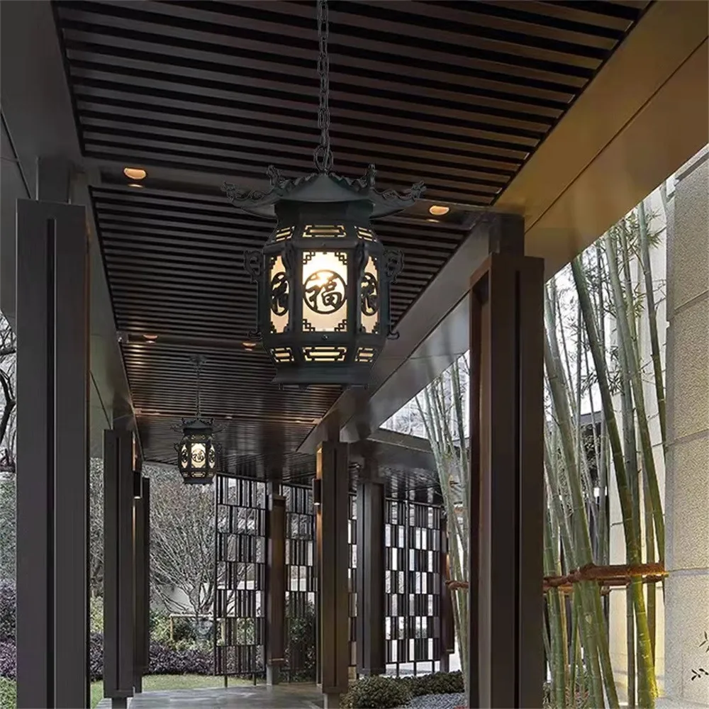 Contemporary Outdoor Pendent Lamp LED Waterproof Villa Garden Courtyard Gate Corridor Balcony Pendent Lamp