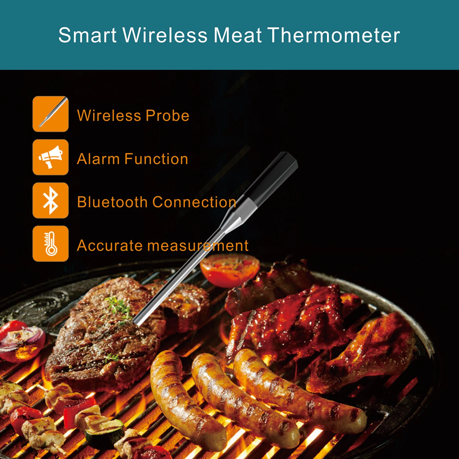 2024 Newest Wireless meat thermometer Grill Thermometer Smart BT wireless Thermometer for Oven BBQ Grilling