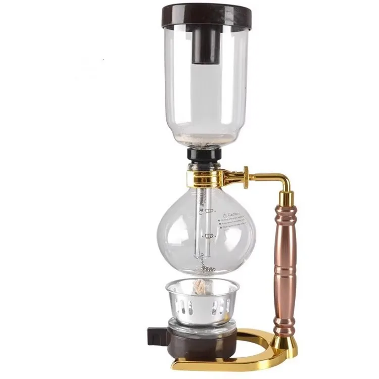 Belgium Espresso 3 or 5 Cup Coffee Siphon Kettle with Wood Handle Gas-powered Metal Coffee Brewer Coffee Siphon Maker