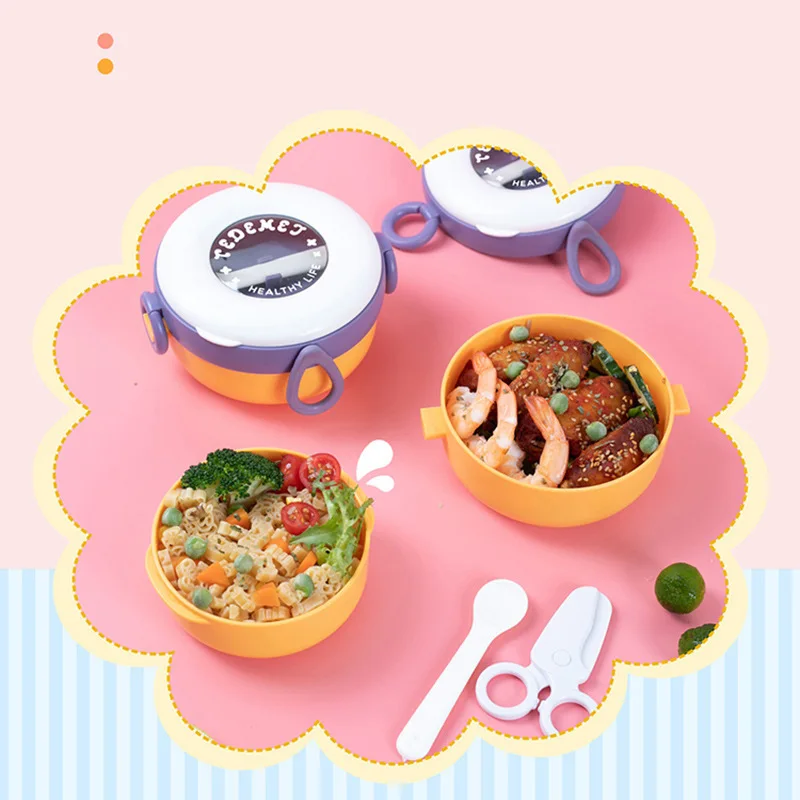 MAIMAI Baby food bowl portable stainless steel insulated lunch box cute fresh-keeping food bento box Children tableware set