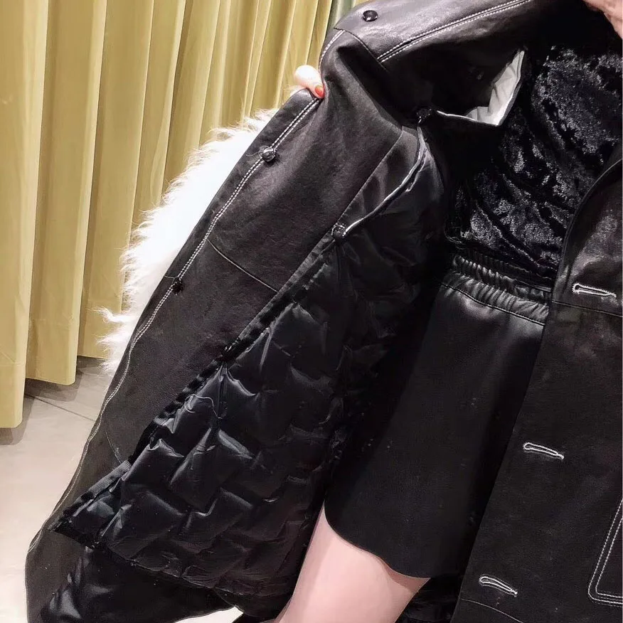 Women 100% Sheepskin Autumn And Winter Haining Leather Jacket Ladies Sheepskin Long Slim Windbreaker Jacket And Coat