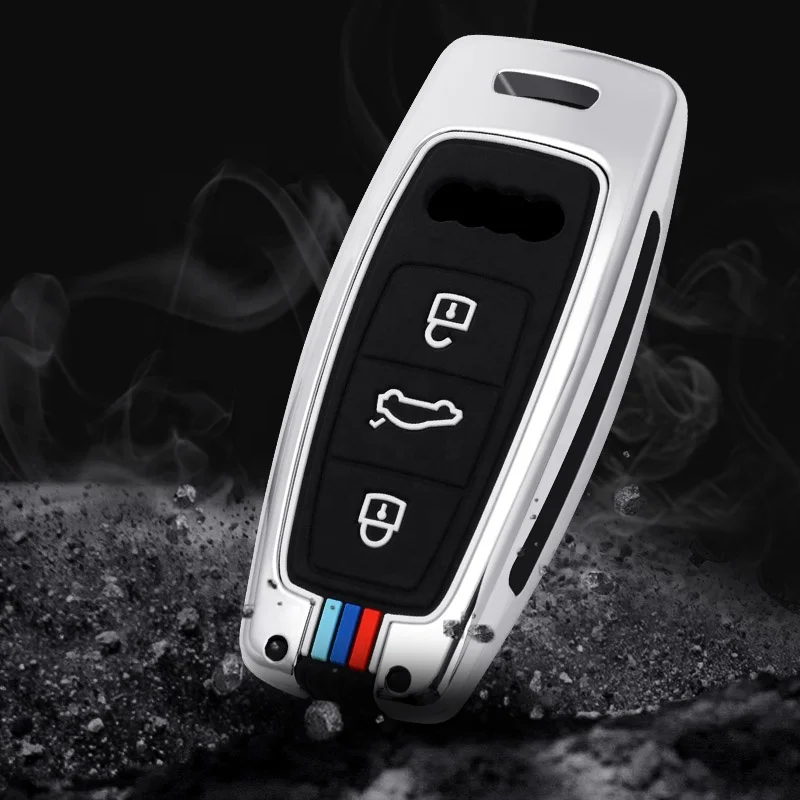 Zinc Alloy Silicone Car Key Case Fob Cover Smart Key Shell Holder Fit for Audi A6L A6 A7 A8 A4 C8 Q8 Q5 D5 E-tron