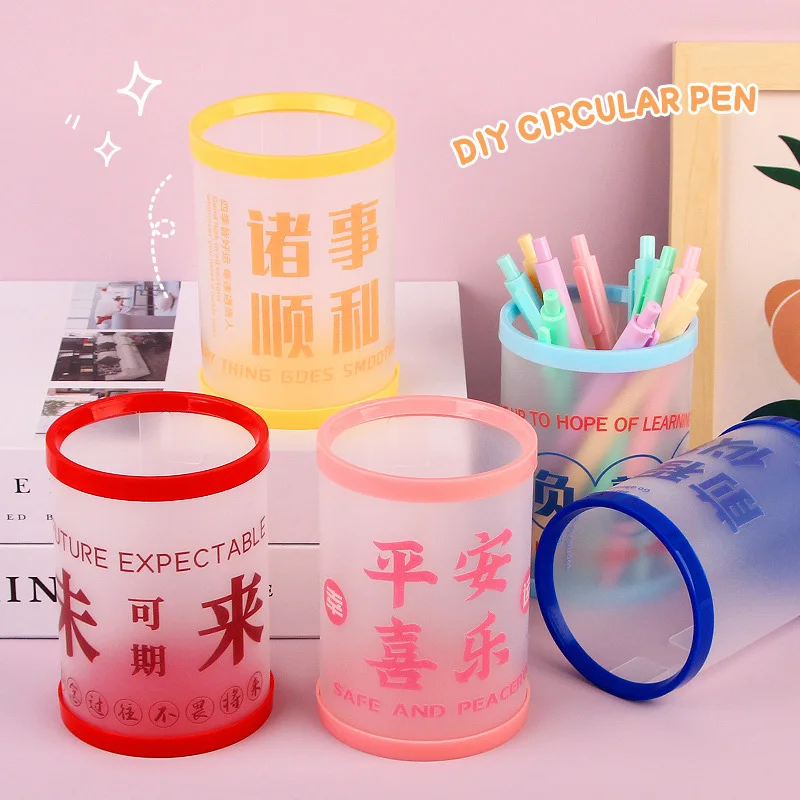 DIY Foldable Pen Holder Round Removable Plastic Pen Holder Desktop Storage Box for Office Stationery