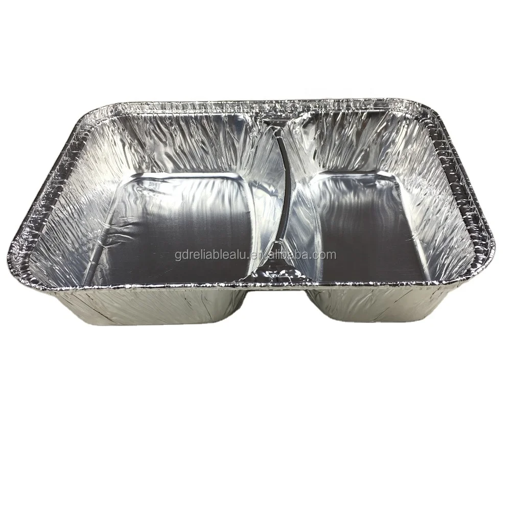 Recyclable disposable 2 compartment  aluminum foil pan  takeaway container with lid with capacity 750ml  lunch box