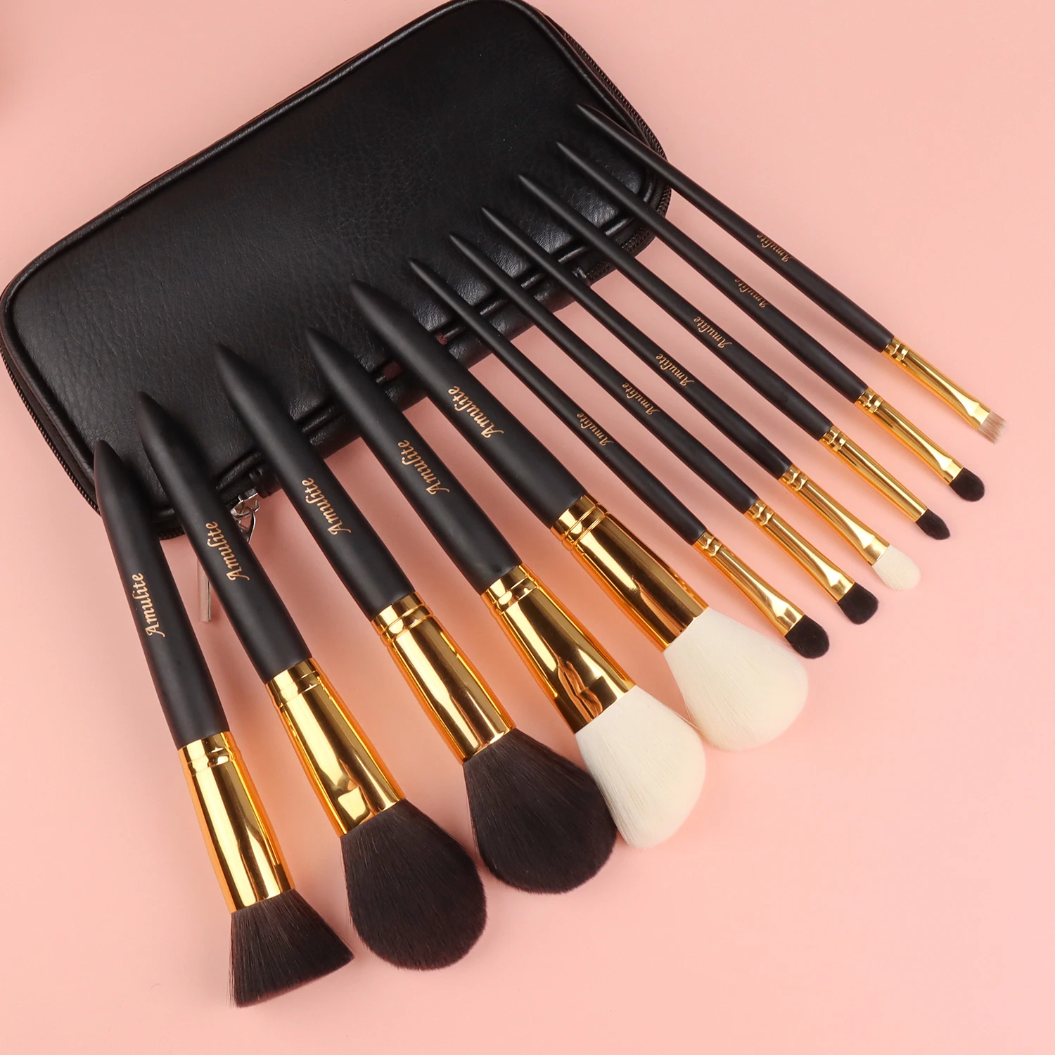 High Quality Makeup Brush Set Vegan Luxury Black Handle And Gold Tube Makeup Brushes