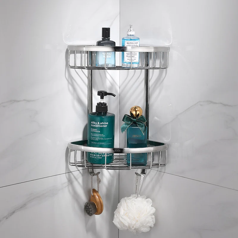 Luxury 304 Stainless Steel Bathroom Shelves Corner Racks Triangle Bathroom Storage Rack Shower Rack Basket