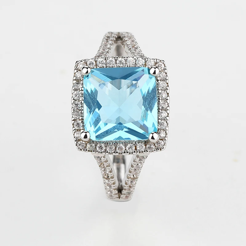 Custom Design Signet Rings Women 925 Sterling Silver Square Fake Blue Sapphire Rings