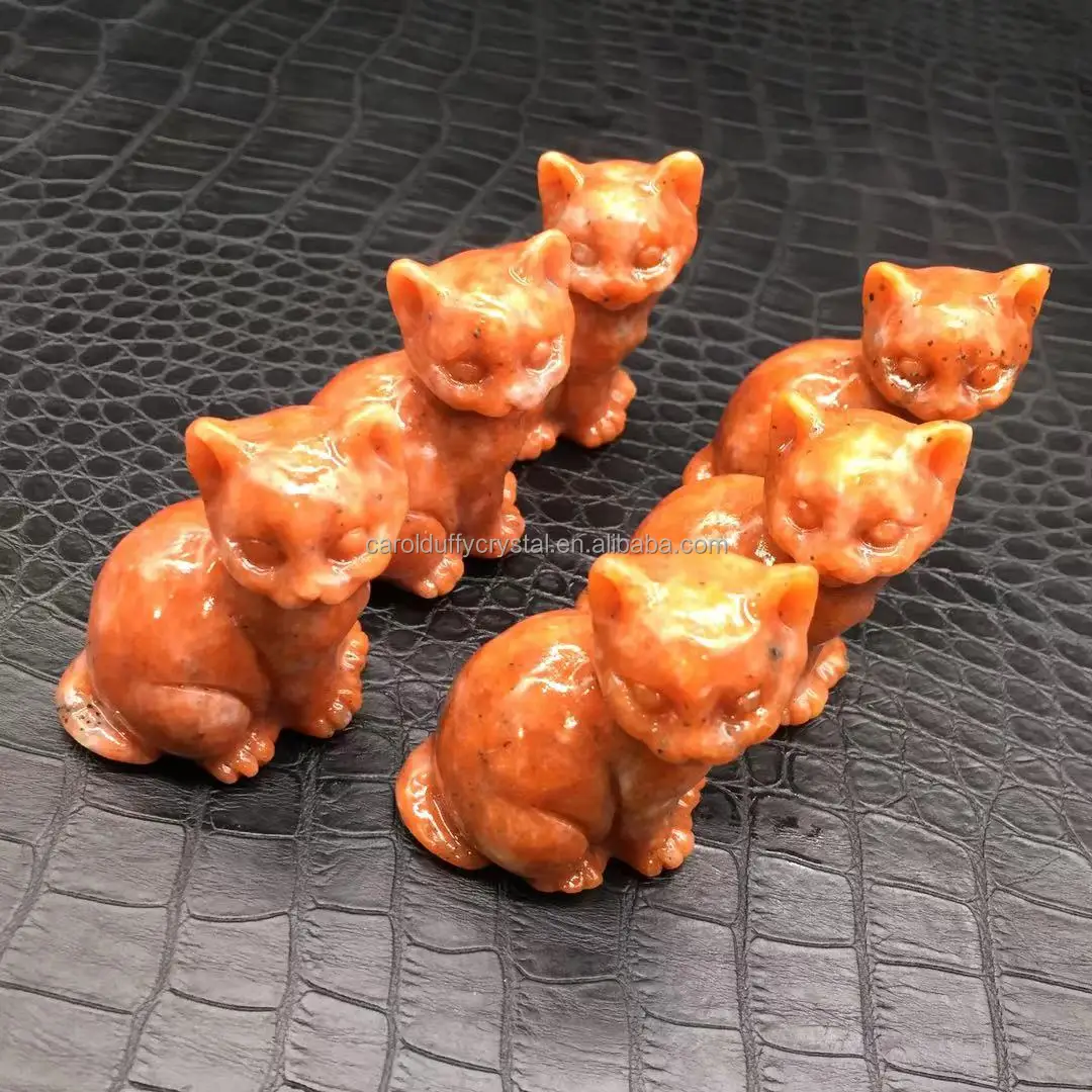 Wholesale Natural Hot Sale Carving Crystal Sunstone Quartz Hand Carved Cat Healing Gifts