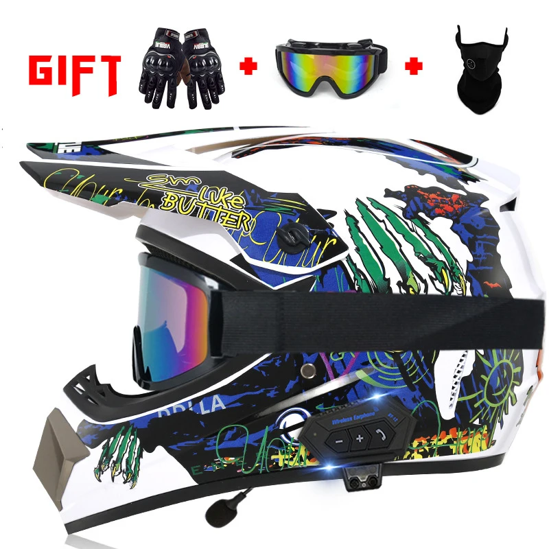 New design Blue-tooth Speakers Motorcycle Helmet Off Road Helm ATV Motocross Cascos Full Face Motocross Helmet With Blue-tooth