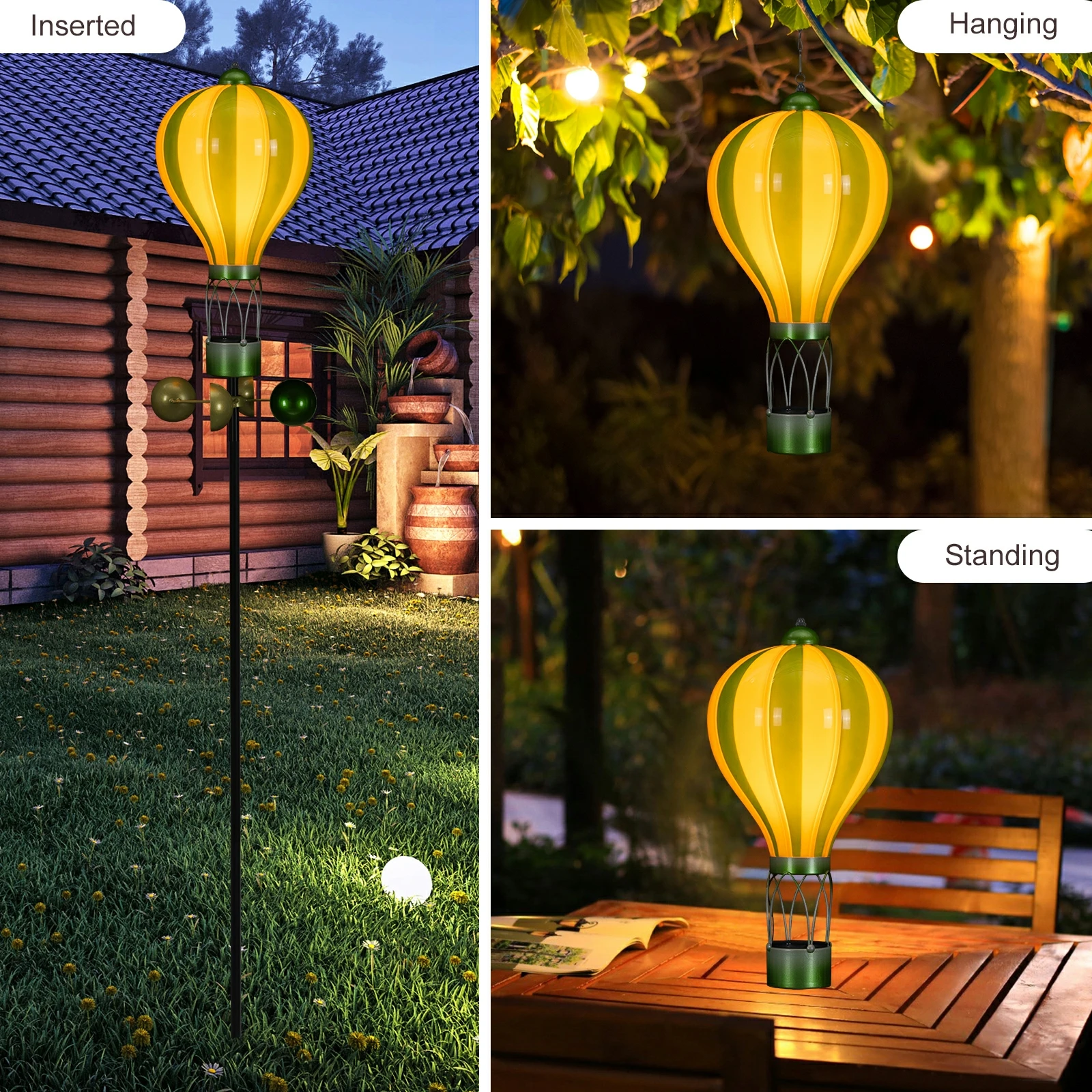 Solar Flickering Flame Light Hot Air Balloon Design Waterproof Durable Hanging Lantern Garden Glass Hot Air Balloon Lantern