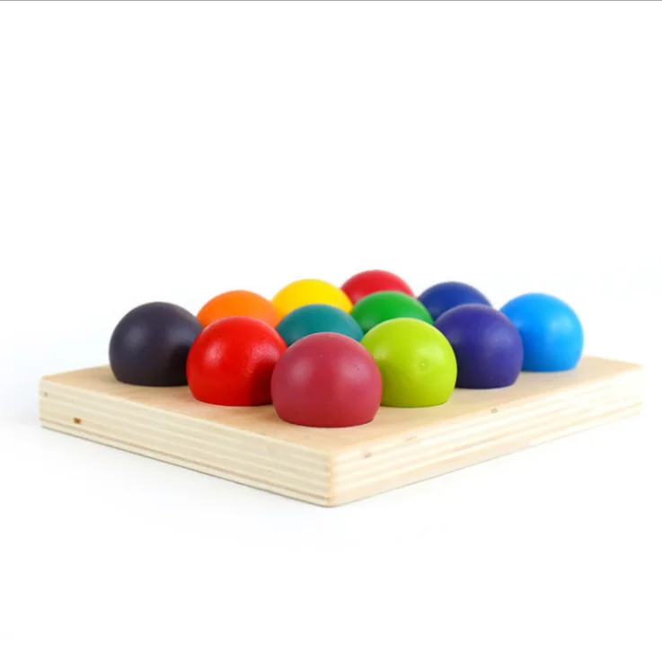 High-Quality Colorful Wooden Rainbow Ball Toys for Kids 12 Colors to Enhance Color Recognition Skills and Playful Baby Toy