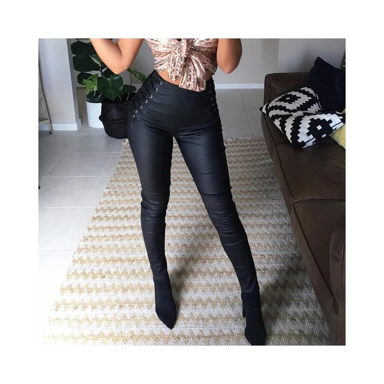 
YH1493 Hot Style Women Trousers PU Leather Popular Long Pants For Young Lady 