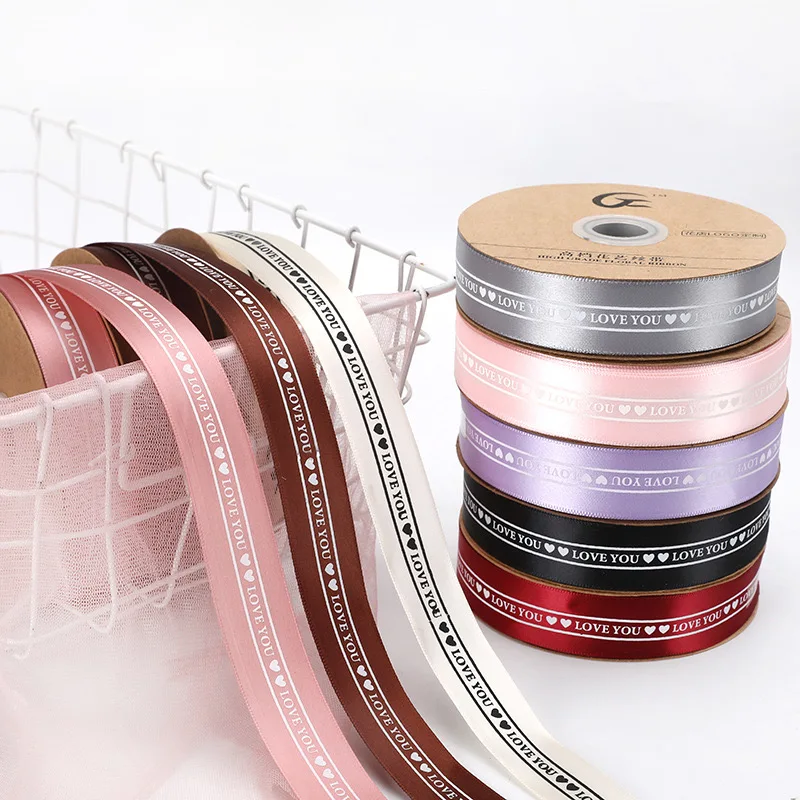 Polyester Flash Powder Chiffon Ribbons roll Love You Forever Satin Printing Gifts 1 Inch 25mm Flowers black print ribbon