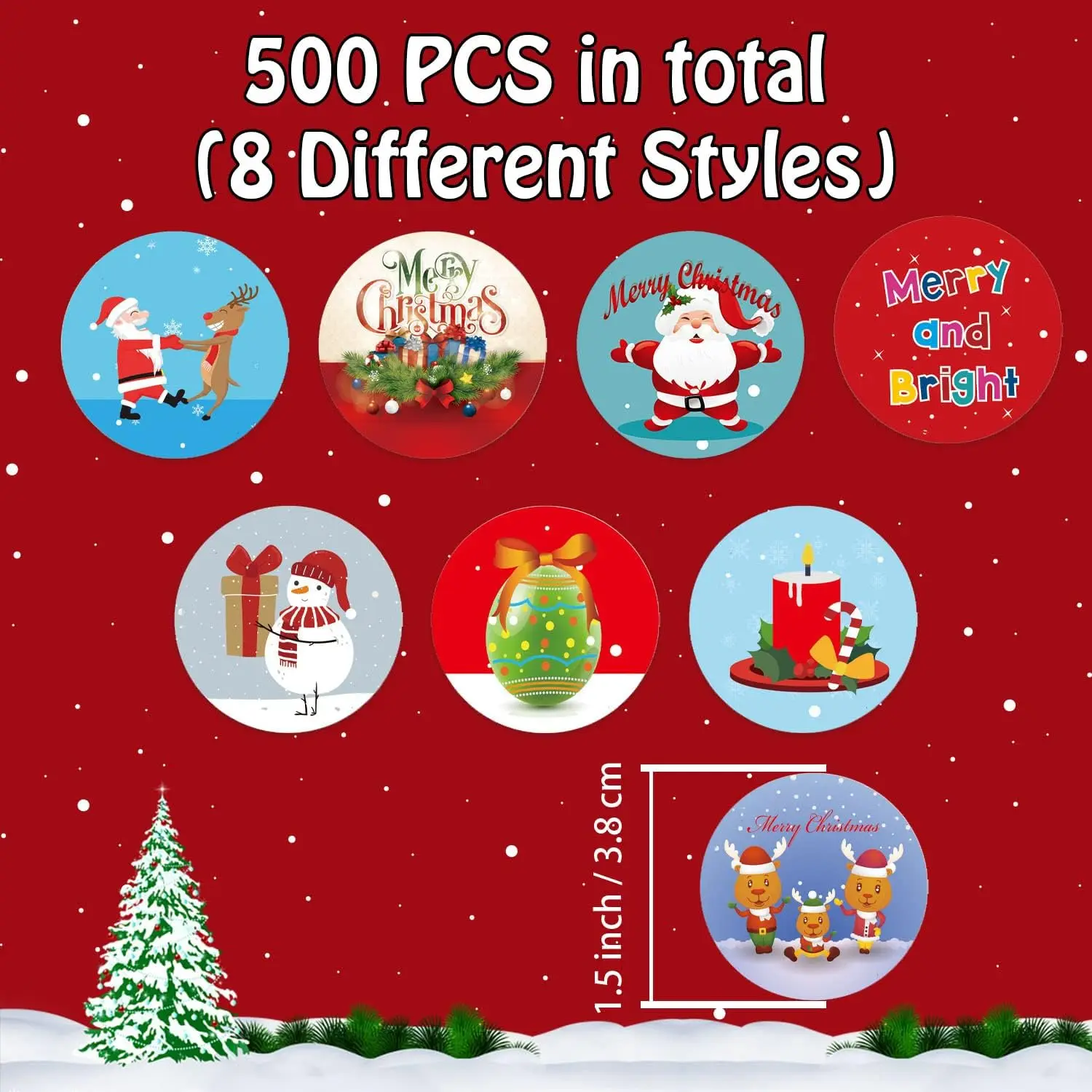 Cute Round Stickers Merry Christmas Stickers Labels Roll Self-Adhesive Christmas Stickers for Crafts Envelopes