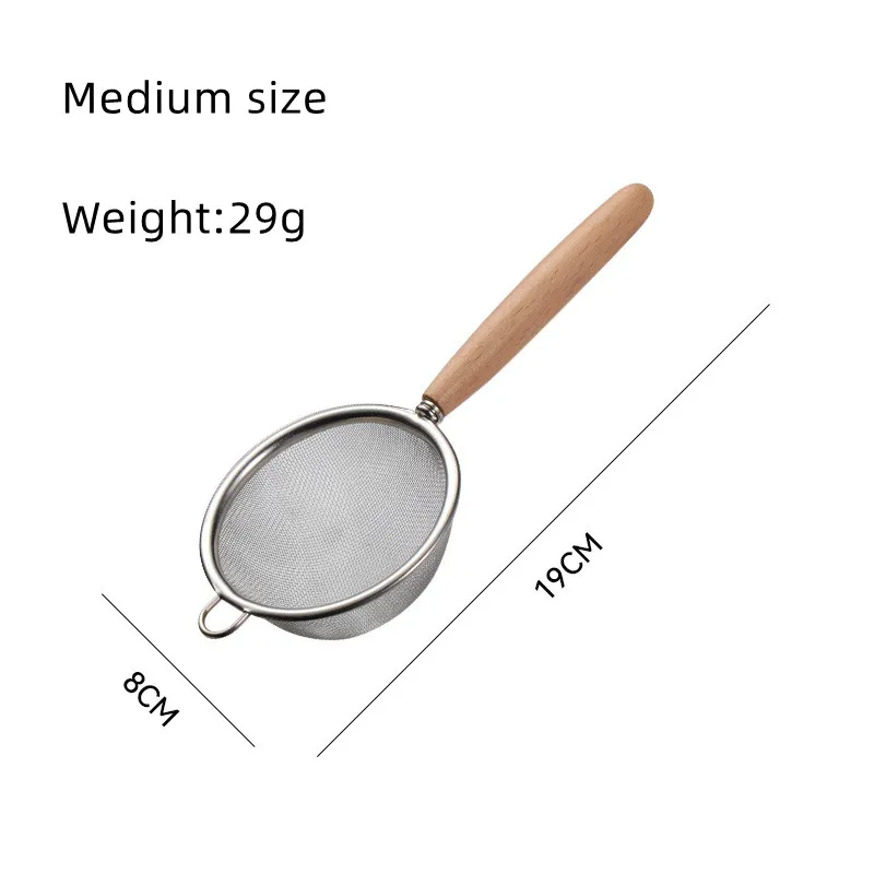 Latest Hot Selling Stainless Steel Oil Strainer With Multi Function Juice Flour Strainer Mesh Sieve with Wood Handle