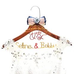 Wedding Dress Hanger Personalized Bride Name Choice Of Silver Words Wood Hanger With Notches In Hanger Bridal Bridesmaid Gift