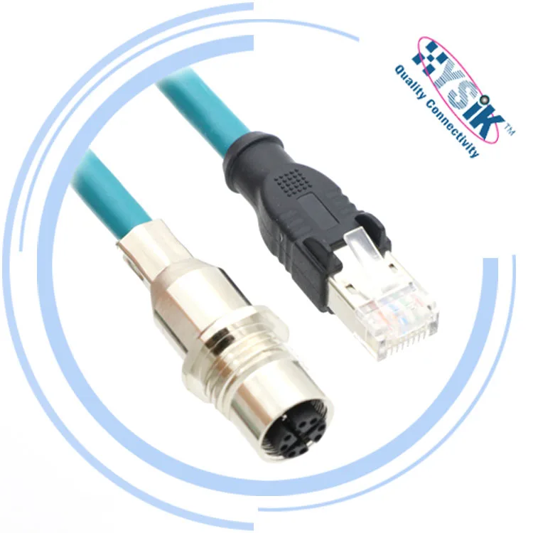 High Flex Panel Mount Connector M12 8 pin Male X Coded to RJ45 Straight Cable Type For Industrial EtherNet