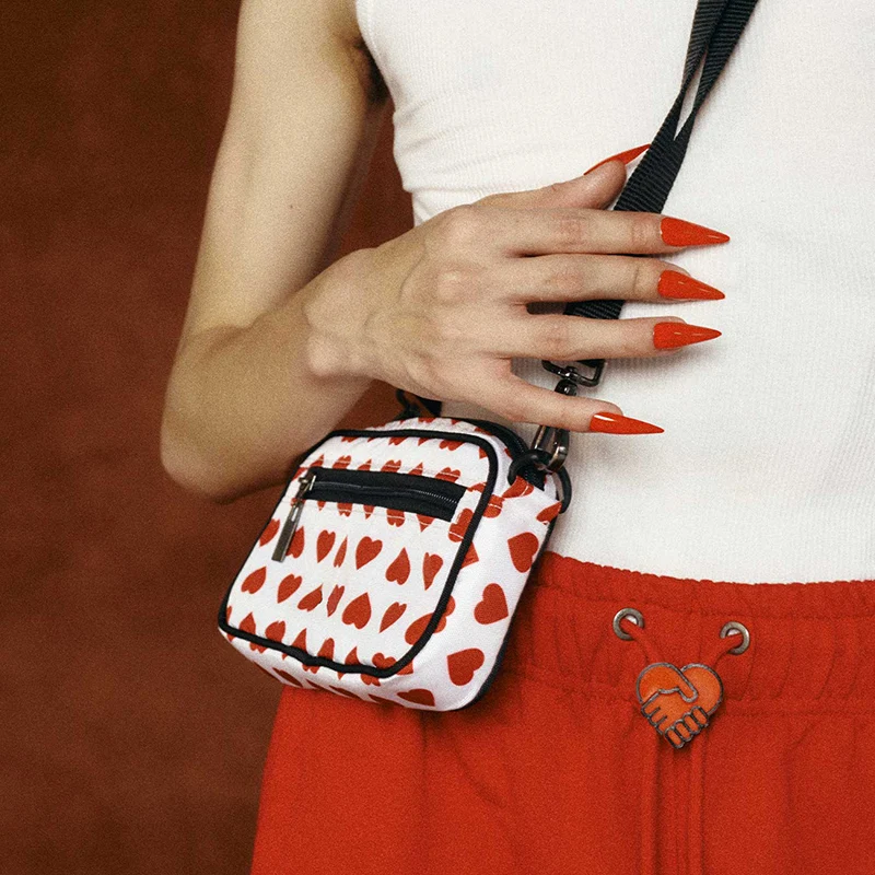 Custom Womens Cute Heart Print Zipper Square Phone Camer Sling Shoulder Purse Mini Crossbody Bag