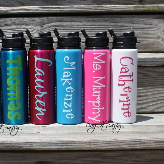 Promotional custom aluminum water bottle single wall stainless steel metal sports water bottle with handle