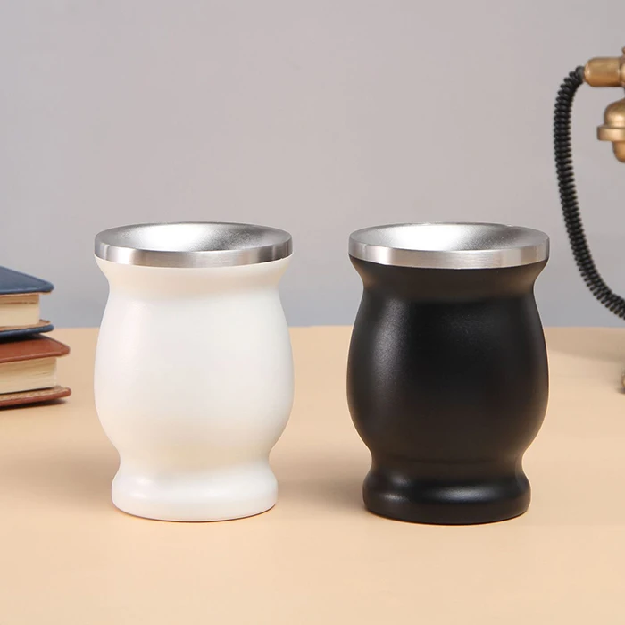 8oz Argentina Mate Gourd Cup Double Wall Stainless Steel Vacuum Insulated Yerba Mate Cup Thermal Tea Mug With Bombilla Straw