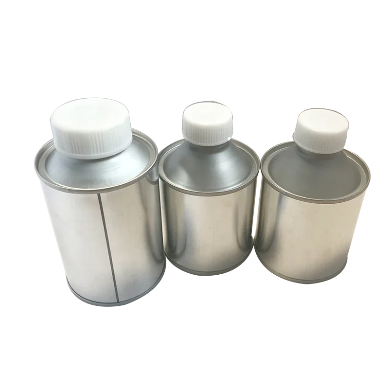 
200ml/250ml round metal tin can with screw top bottles glue tinplate can with plastic cap with brush 