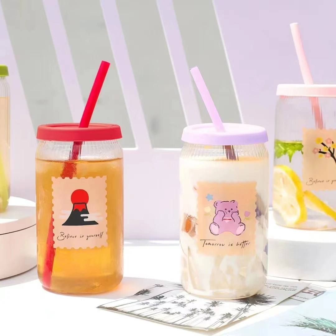 Factory wholesale red pink simple cute with straws lead-free glass beer mugs party wedding