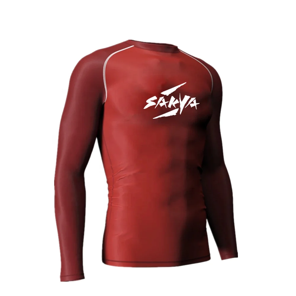Brazilian Jiu Jitsu Mens Mma Long Sleeves Red Rashguards Custom Sex Swim Sublimation Rash Guard