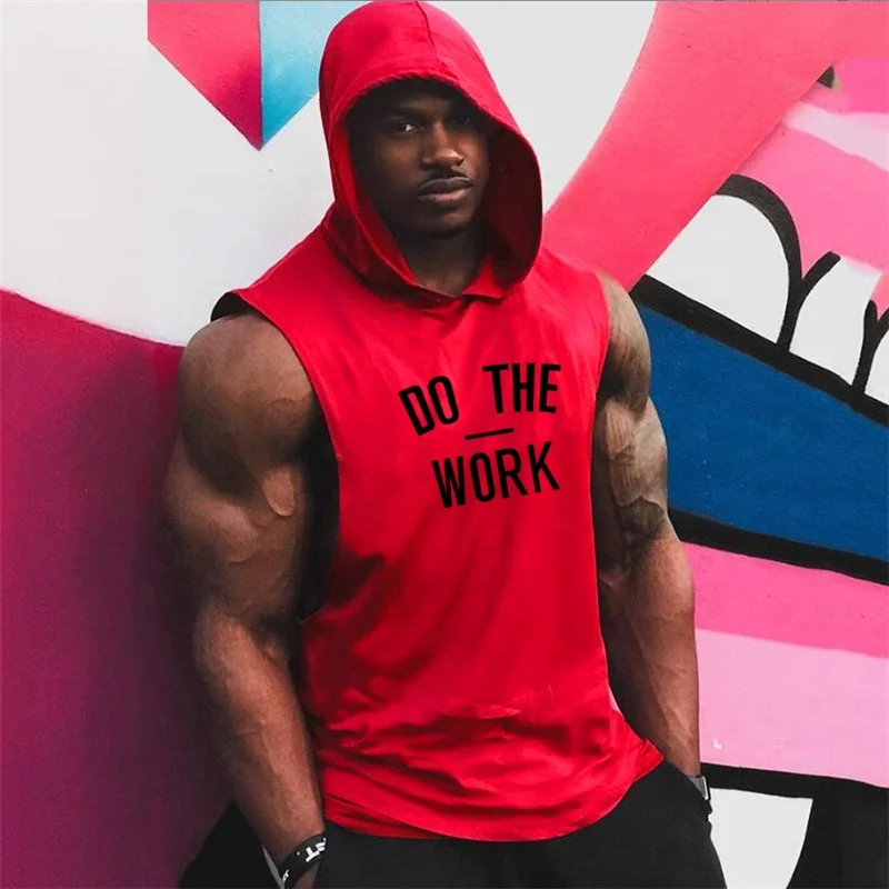 
Mens Training Wear Knitted Cotton Sports Hoodie Tops Fitness Muscle Man Vest Stringer Oversize Custom Print Hooded Tank Tops 