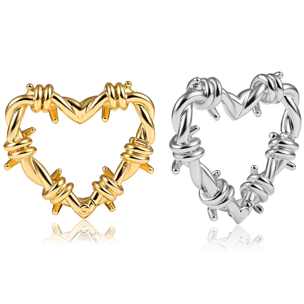 Evorte New Design Stainless Steel Heart Hoop Earrings Barbed Wire Heart Weights Trending Ear Piercing Jewelry