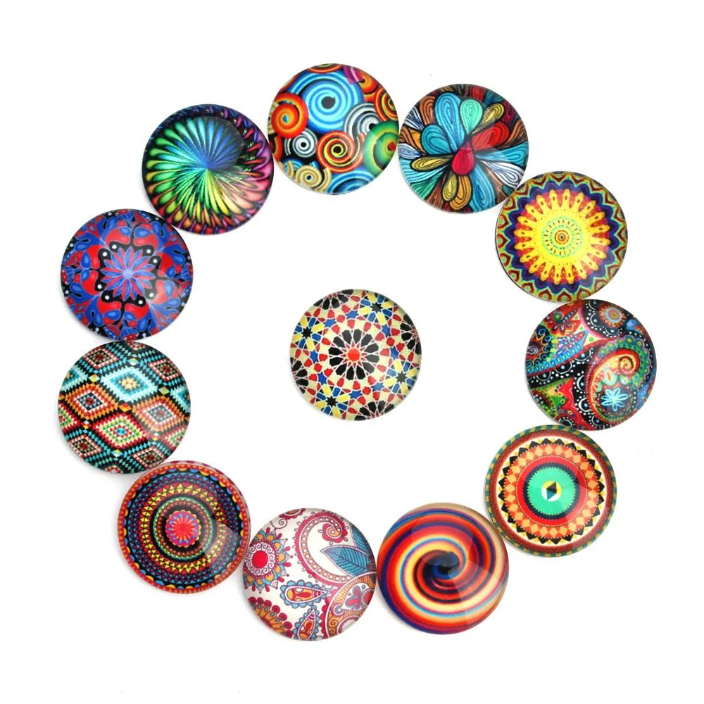 Wholesale round glass cabochon with kaleidoscope pattern pictures