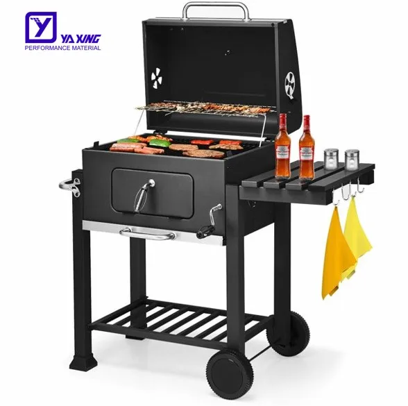 Cheap charcoal grill barbeque machine with Side Tables and large wheels