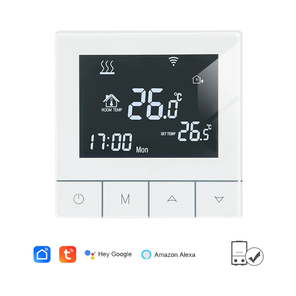 Dry contact wall hang boiler thermostat and WiFi remote control by Tuya Smar Life application