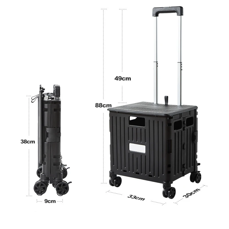 Light Weight Mini Foldable Hand Truck Shopping Cart Plastic Portable Folding trolley with 4 Wheels