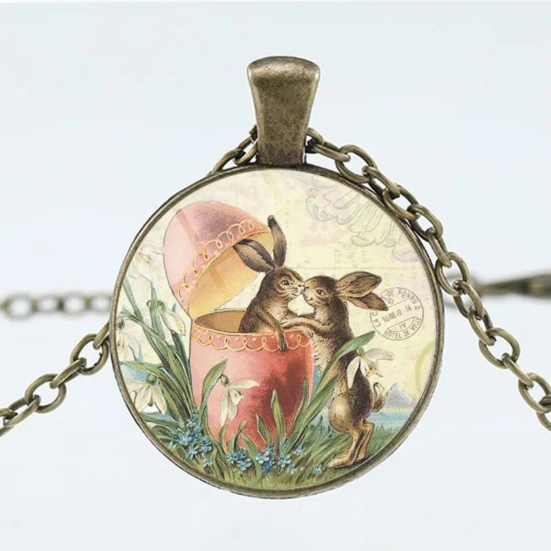 2022 Bad Bunny Necklace Time Gem Easter Happy Rabbit Necklace Metal Glass Gift Pendant Necklace Cartoon Alloy XP Stainless Steel