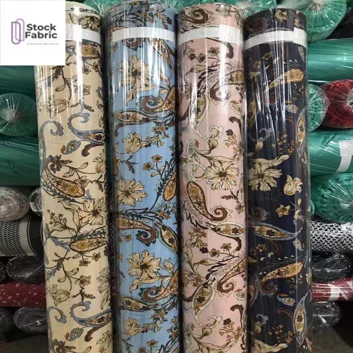 Reliable quality woven stock lot 100% polyester moss crepe print fabric for garment
