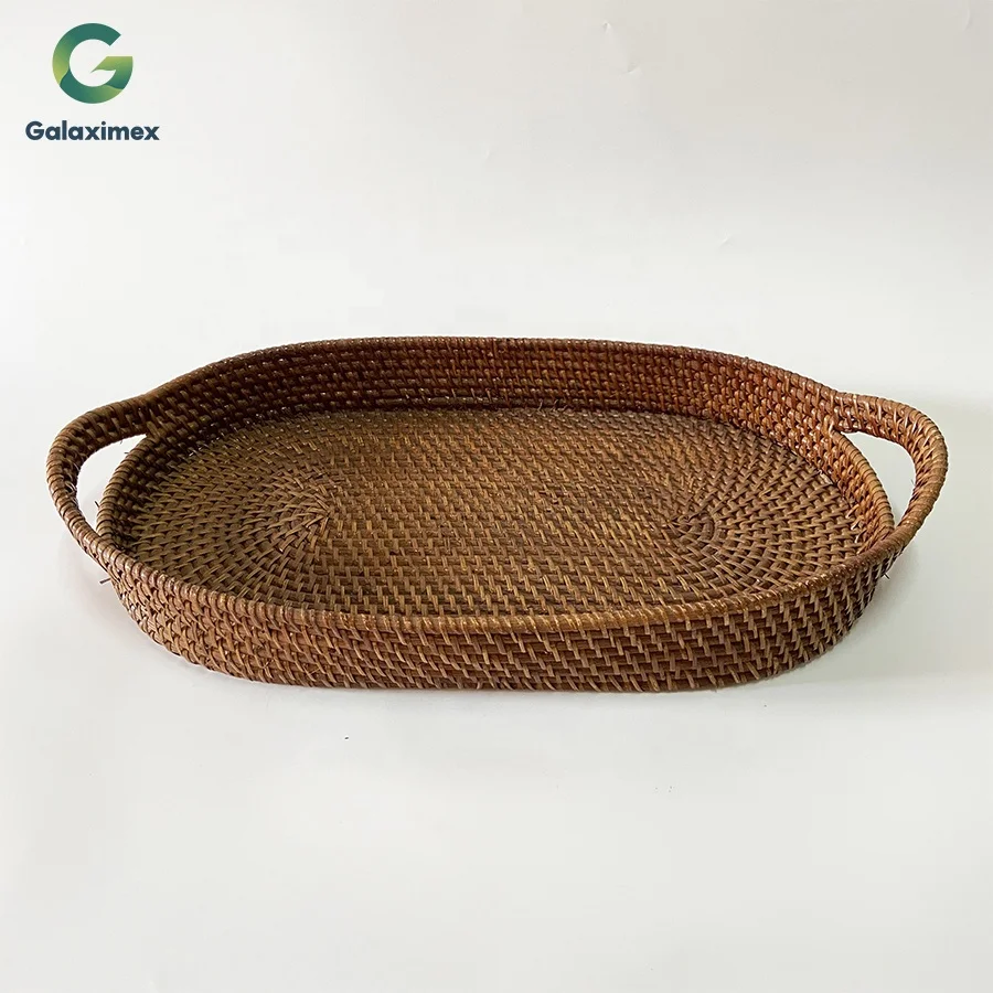 Large Oval Rattan Trays with Handles Handmade Floating Rattan Trays Basket