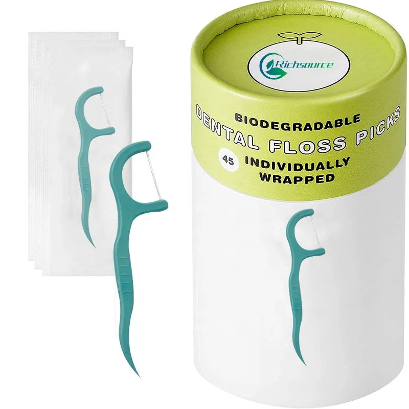 Natural Zero Waste Disposable Corn Starch/Straw Custom Logo Eco friendly Dental Floss Pick Dental Flosser