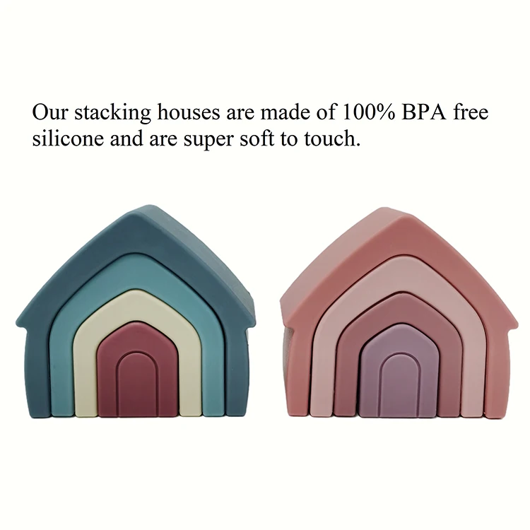 Kids Educational Silicone Nesting Stackable Building Blocks Baby Silicon Stacking House Toys Set