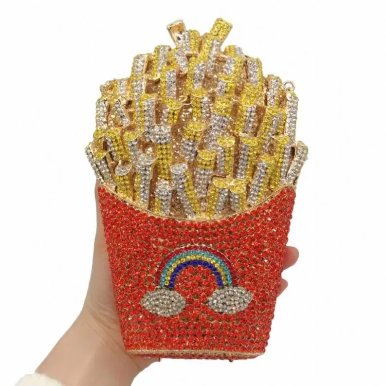 
New Wedding Party Handbags and Purses Sparkling Crystal French Fries Chips Minaudiere Clutch Women Evening Bags 
