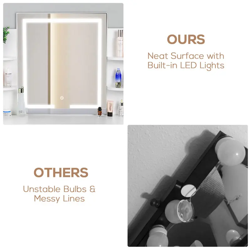 Custom Color LED Light FSC Wooden Makeup Vanity Dressing Table Set with Mirror and Drawer