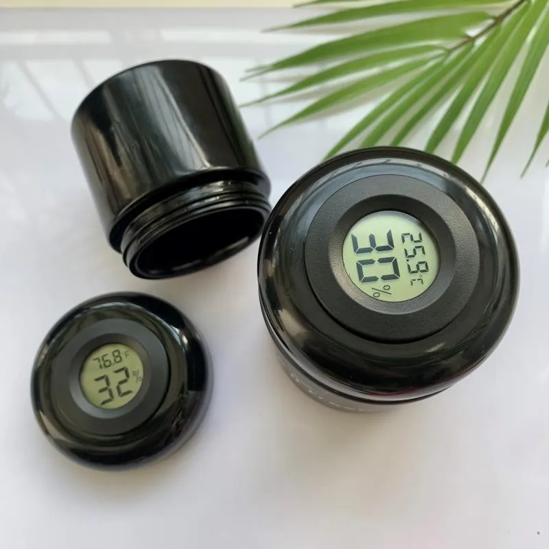 Wholesale Flower Stash Jar UV Proof Glass Black with Thermometer Hygrometer on the Lid