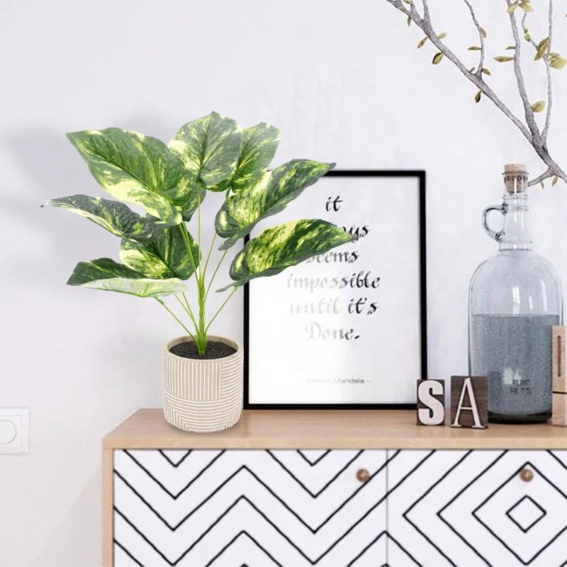 DIY Home Office Decoration Plastic Artificial Potted Tree Leaf Monster leaves Palm Foliage Artificial Plant