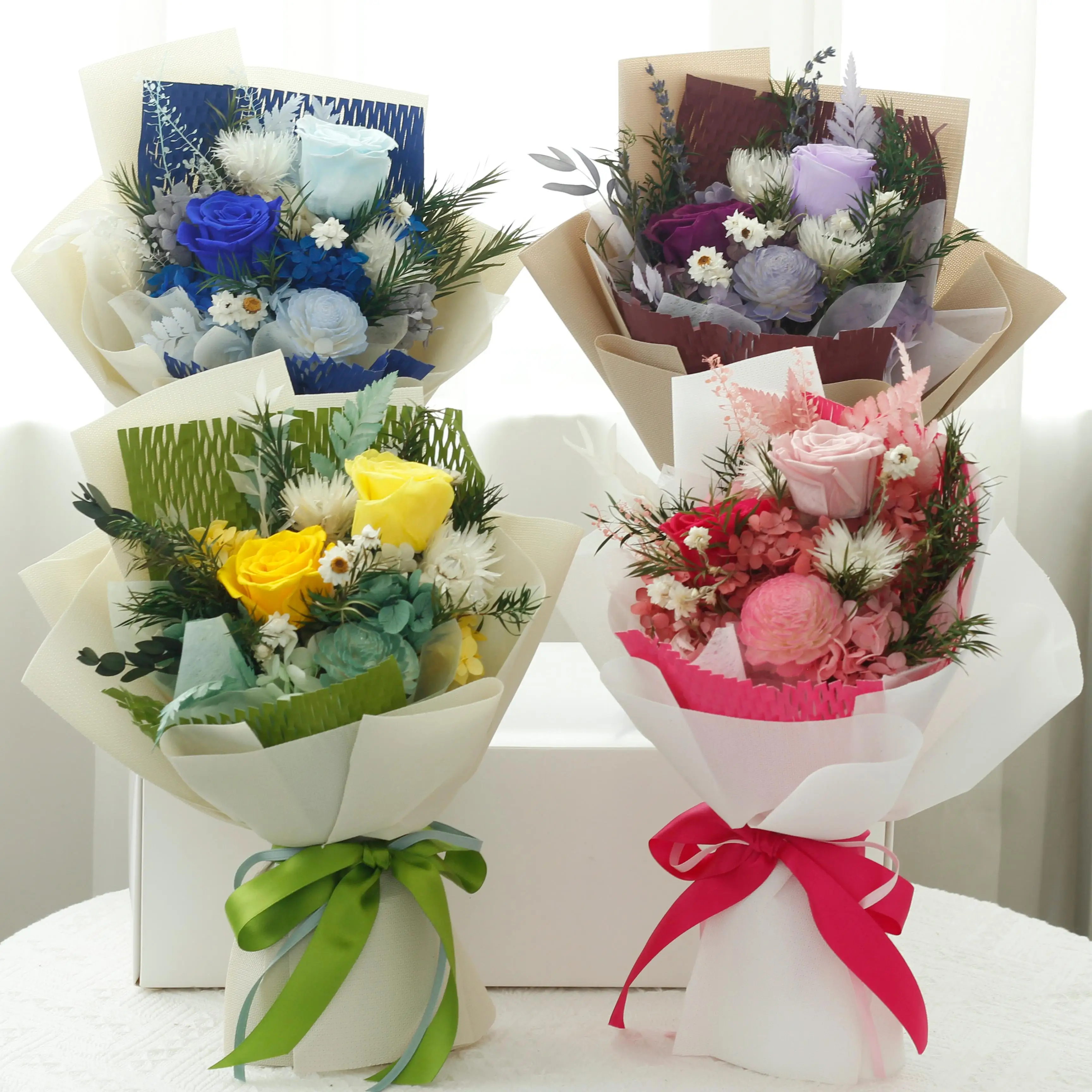 Exquisite Design Wedding Valentines Gifts Handmade Real Preserved Rose Bouquets Custom Dried wholesale Preserved Flowers Bouquet