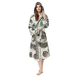 designer pyjamas women OEM ODM Wholesale Custom Winter Dollar Printed Long Robe With Hoodie Comfy Warm Flannel Pajamas