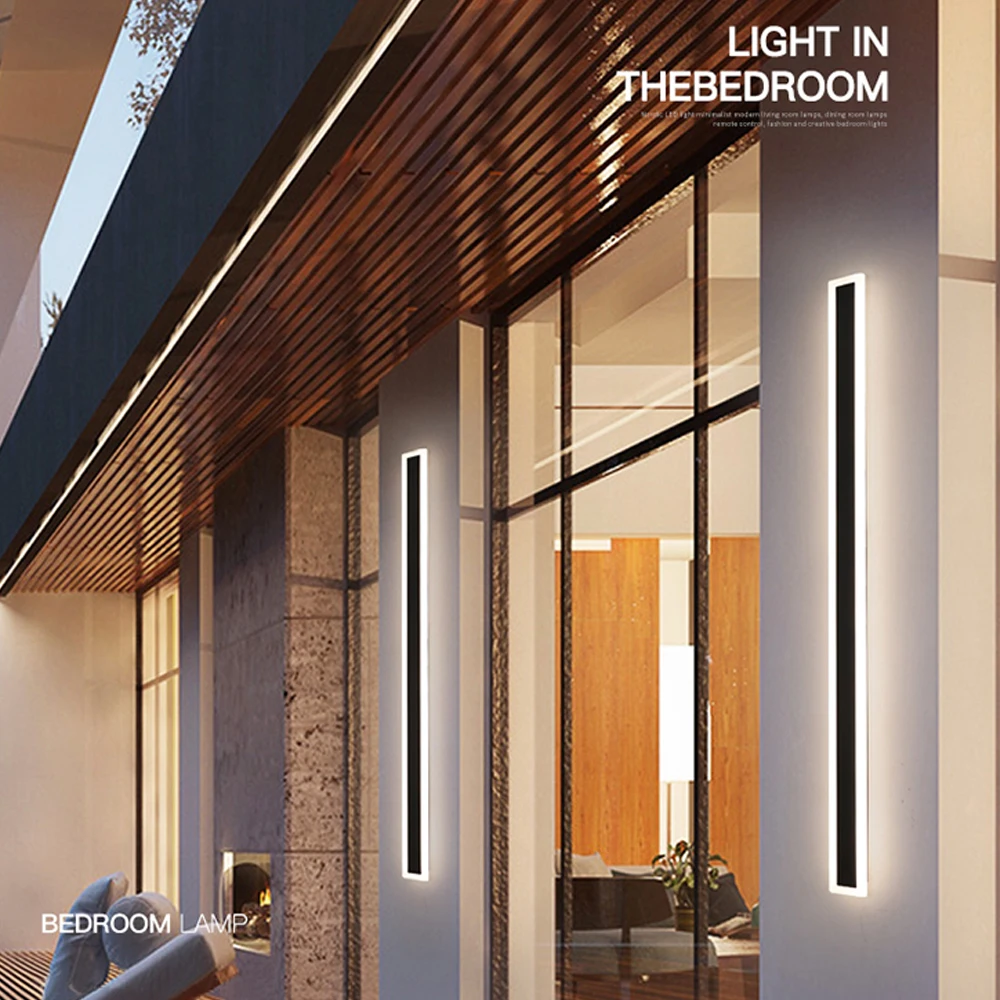 Nordic Linear Wall Light IP65 Outdoor Porch Garden LED Wall Sconces Lighting Minimalist Long Strip Wall Lamp